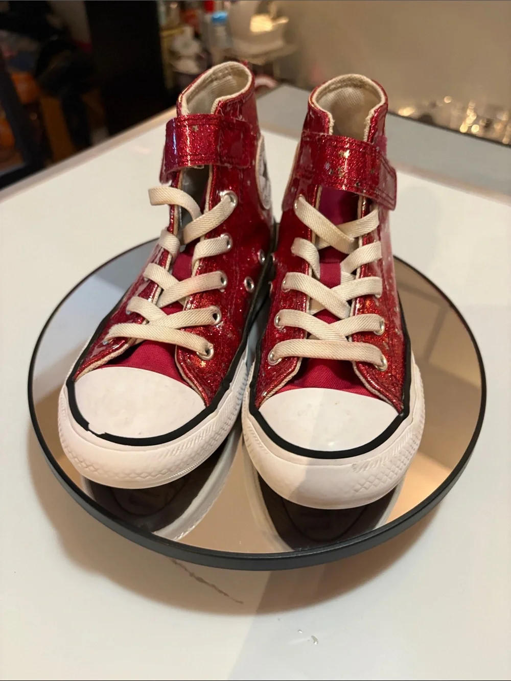 Converse Kids High-Top Glitter Sneakers - Red with White Accents